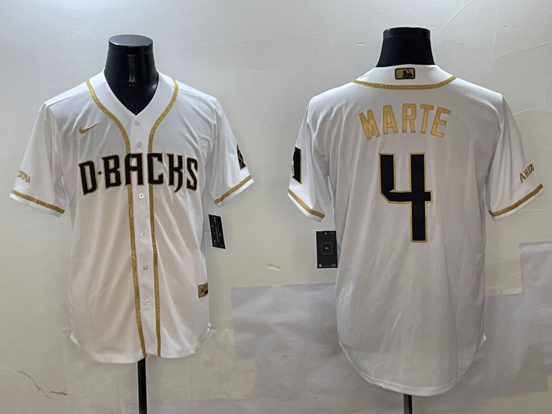 Men Arizona Diamondback #4 Marte White Gold Game 2025 Nike MLB Jersey style 1